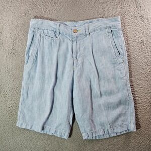 Tommy Bahama Relax 100% Linen Shorts Men Size 32 White Blue Striped‎ Flap Pocket